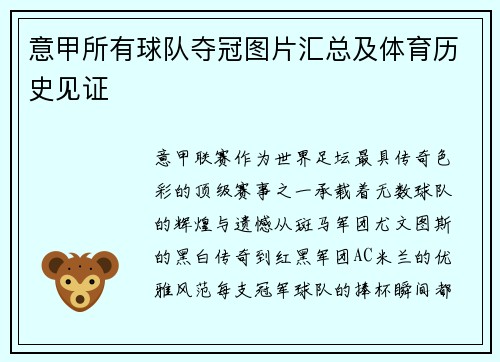 意甲所有球队夺冠图片汇总及体育历史见证